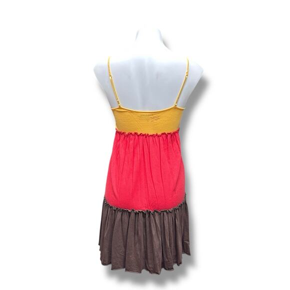 Energie Babydoll Mini Dress Sz S Color Block Tiered V Neck Jersey Y2K Boho Soft - Picture 4 of 5